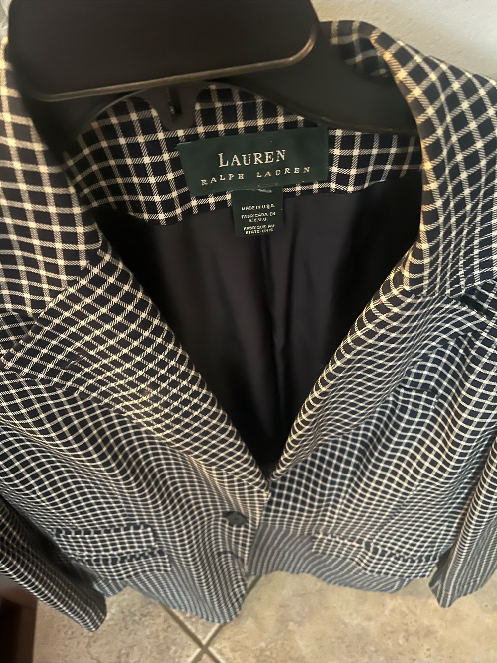 Lauren Ralph Lauren Navy and White Windowpane Blazer